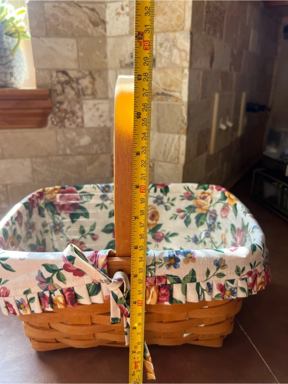 Longaberger Rectangular Tan Woven Basket with Handle,